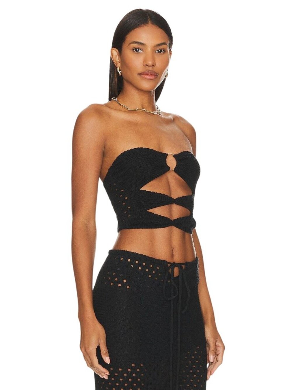 SNDYS X Revolve Whitehaven Top in Black Small New Womens Cut out Cropped Tube Ba - Picture 2 of 8